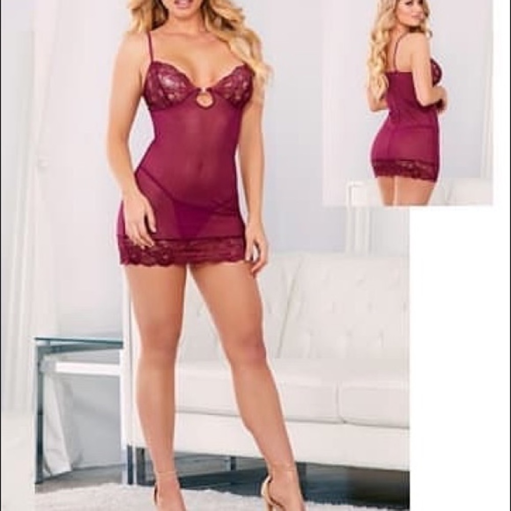Berry Color Lacy Chemise Lingerie NWT Retail